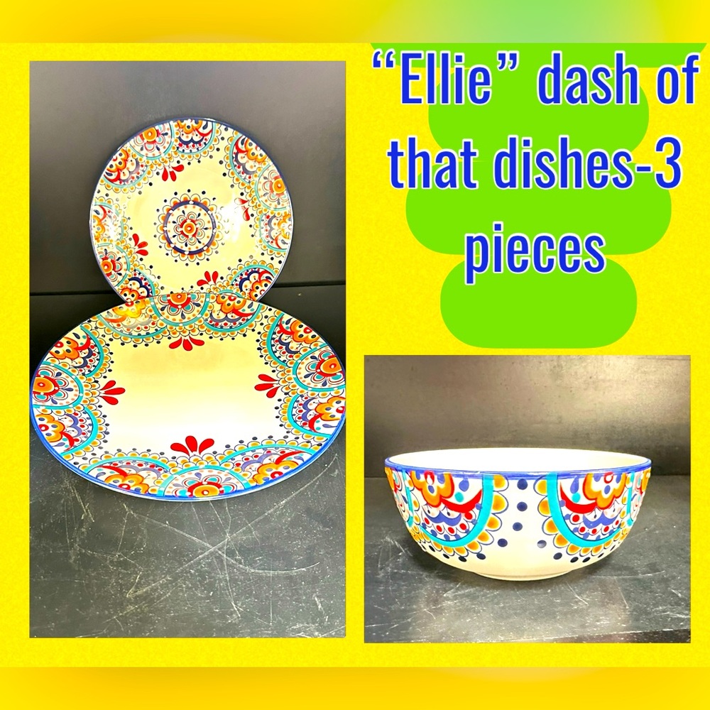 Ellie Red and Blue Ceramic Dinnerware Set 3 Pieces new